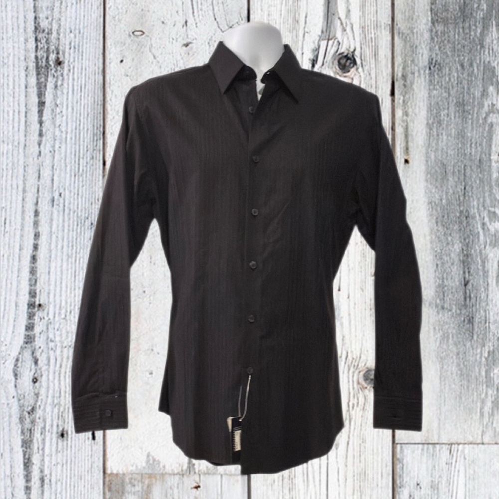 NWT Kenneth Cole Reaction Men's Black Dress Shirt Slim Fit Size: 15 1/2 - 32/33